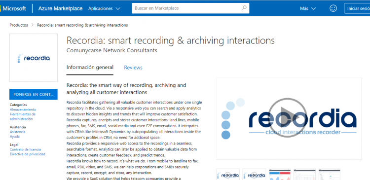 Recordia ahora está disponible en Microsoft® Azure y Microsoft® AppSource marketplace